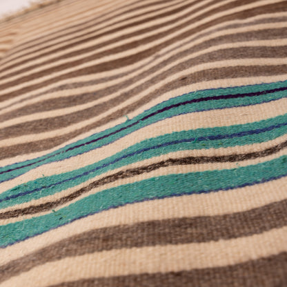 Vintage Moroccan Striped Wool Blanket | Handwoven Berber Textile | Authentic Nomadic Kilim ; 5,91 ft /3,94 ft