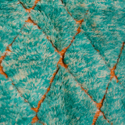 Handmade Mrirt Rug – 100% Wool Moroccan Berber Carpet – Vibrant Green & Orange Diamond Pattern Rug – Boho, Eclectic, & Modern Home Decor