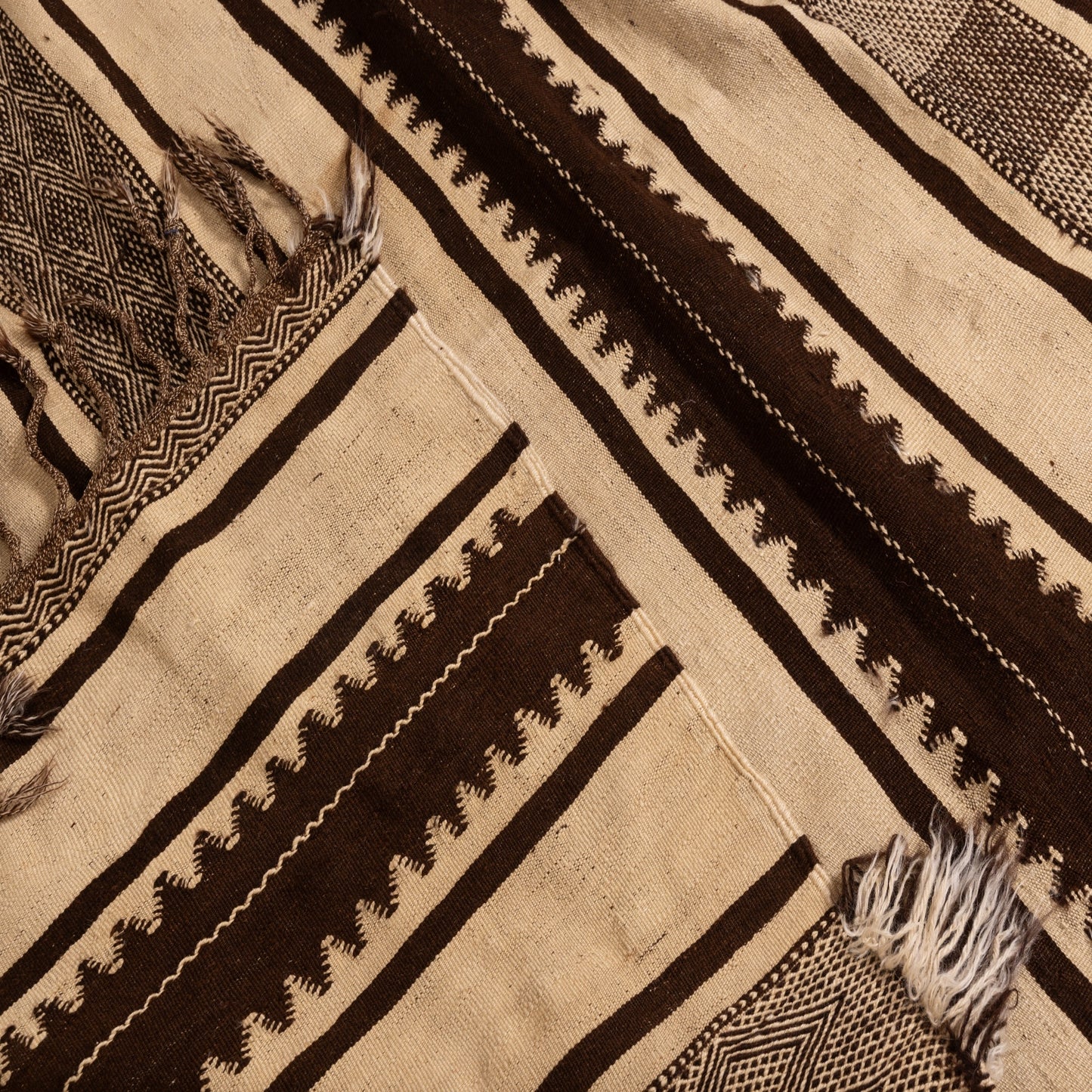 Vintage Moroccan Handwoven Wool Blanket | Berber Striped Throw | Nomadic Kilim Rug ; 11,98 ft / 4,43 ft