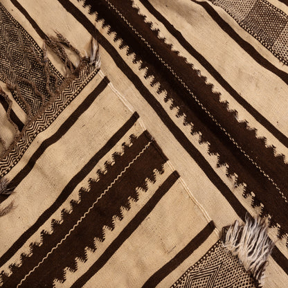 Vintage Moroccan Handwoven Wool Blanket | Berber Striped Throw | Nomadic Kilim Rug ; 11,98 ft / 4,43 ft