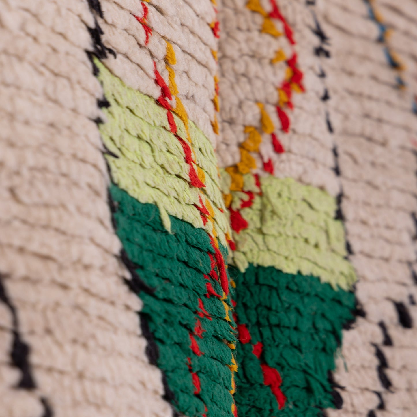 Playful Diamond Web Rug - Handwoven Berber Wool with Central Colorful Motif