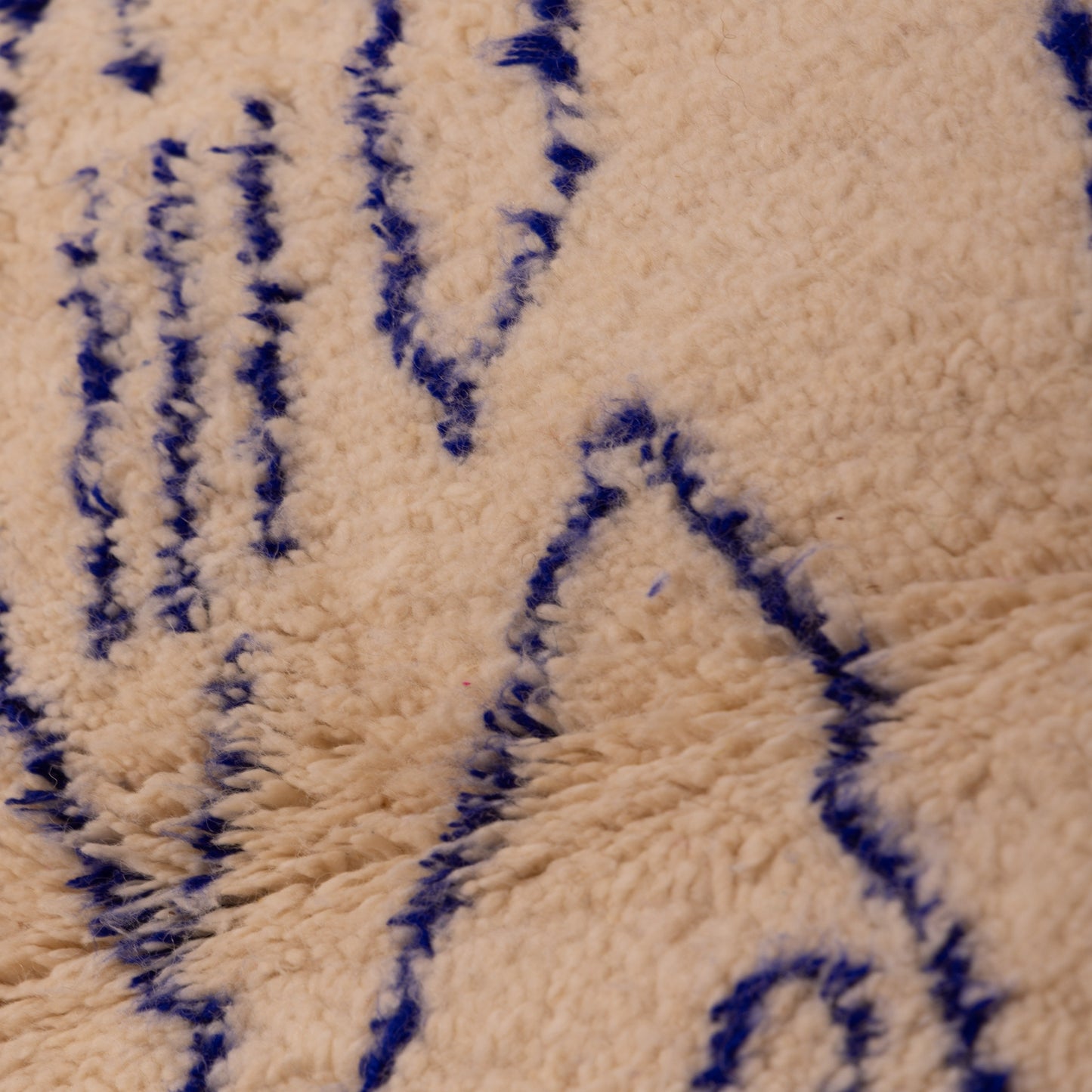 New Handmade Azilal Wool Rug - Abstract Blue Moroccan Design on Cream - Modern Tribal Wall Art or Floor Rug