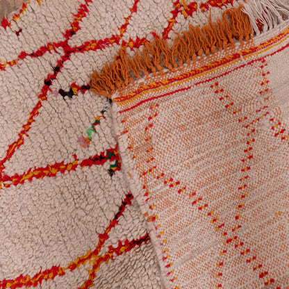 Ember Lines  – Vintage Azilale Rug with Fiery Red Lattice Motif