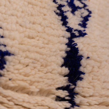 New Handmade Azilal Wool Rug - Abstract Blue Tribal Motif on Cream - Modern Moroccan Wall or Floor Decor