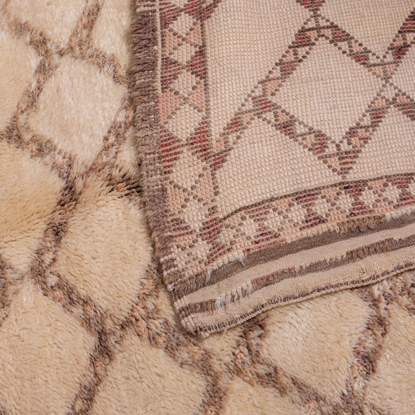 Vintage Moroccan Beni Ourain Rug | Handwoven Berber Wool Carpet | Timeless Tribal Elegance ; 12,14 ft / 6,56 ft