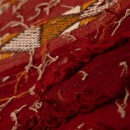 Vintage Moroccan Red Wool Rug | Handmade Berber Carpet with Tribal Embroidery ; 8,53 ft / 5,58 ft
