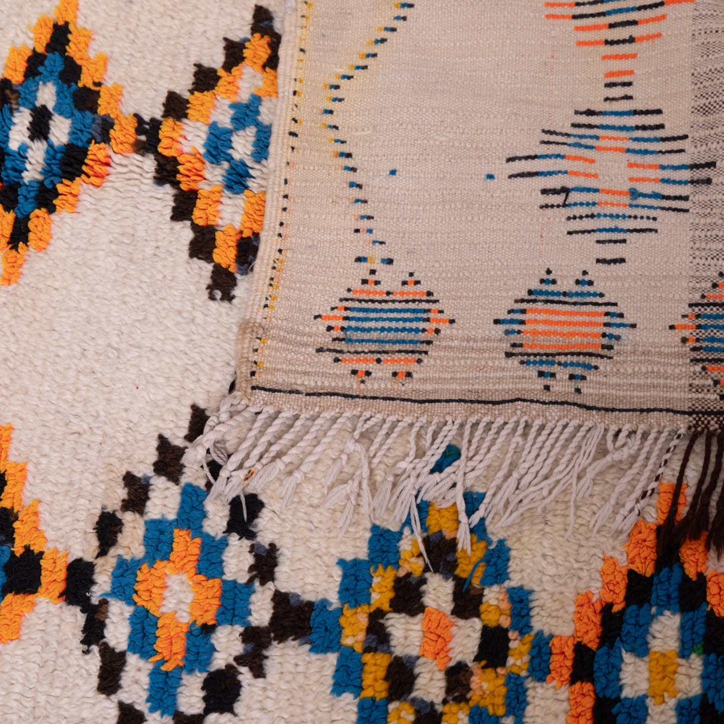 Vintage Azilal Wool Rug - Diamond Eye Motifs in Turquoise, Amber & Indigo - Handwoven Moroccan Tribal Textile
