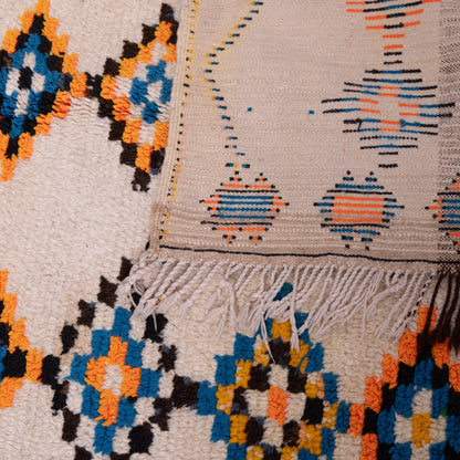Vintage Azilal Wool Rug - Diamond Eye Motifs in Turquoise, Amber & Indigo - Handwoven Moroccan Tribal Textile