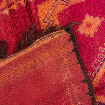 Vintage Moroccan Rehamna Rug – Handwoven Berber Carpet with Deep Red & Orange Geometric Motifs ; 12,96 ft / 5,54 ft