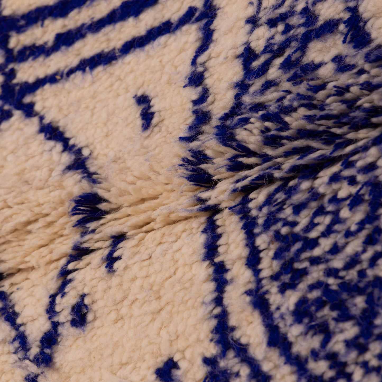 New Handmade Azilal Rug - Abstract Blue Berber Symbols on Cream - Modern Moroccan Tribal Wall Hanging or Floor Piece