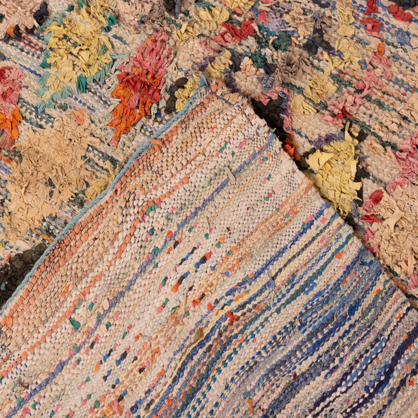 Vintage Moroccan Boucherouite Rug – Handwoven Berber Carpet with Geometric Diamond Patterns