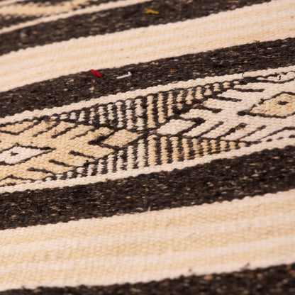 Black & Ivory Wool Corridor Runner - Modern Tribal Elegance