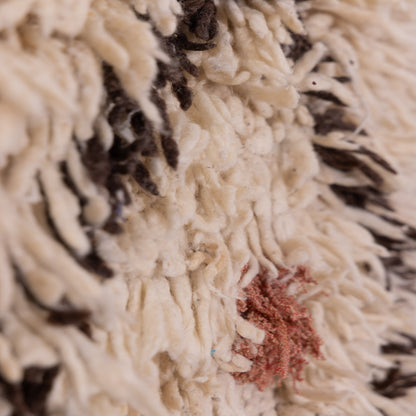 Mini Azilal Wool Rug - Cream Moroccan Berber Shag with Diamond Motif - Small Handmade Vintage Rug