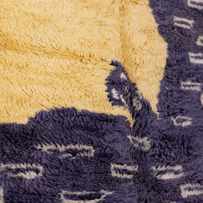 Handwoven Moroccan Mrirt Rug – Yellow & Black Artistic Berber Carpet with Abstract Figure Design