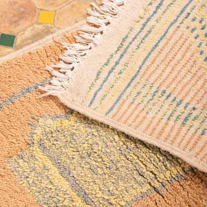 Handwoven Moroccan Wool Runner Rug - Earthy Brown, Yellow, and Gray - Abstract Geometric Design - 80% Wool 20% Cotton