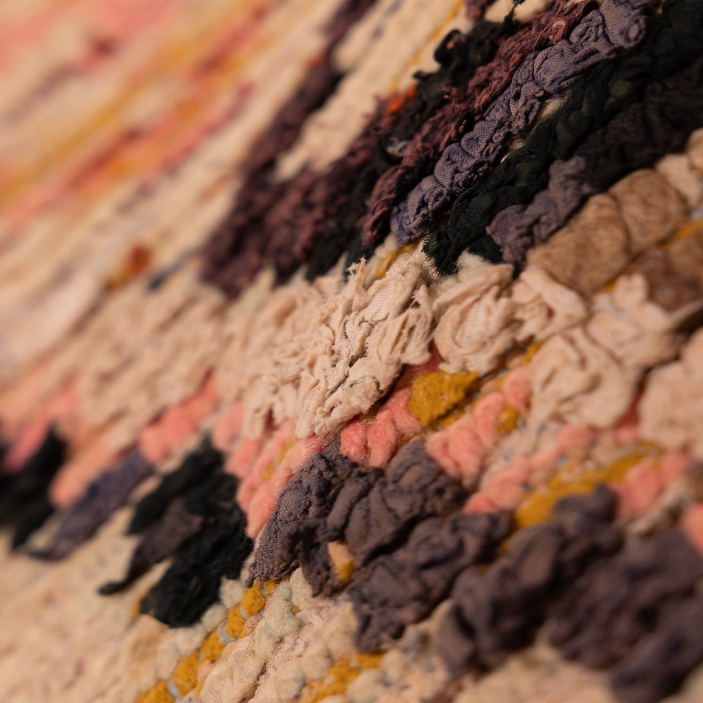 Vintage Moroccan Boucherouite Rug – Handwoven Berber Carpet with Abstract Tribal Patterns