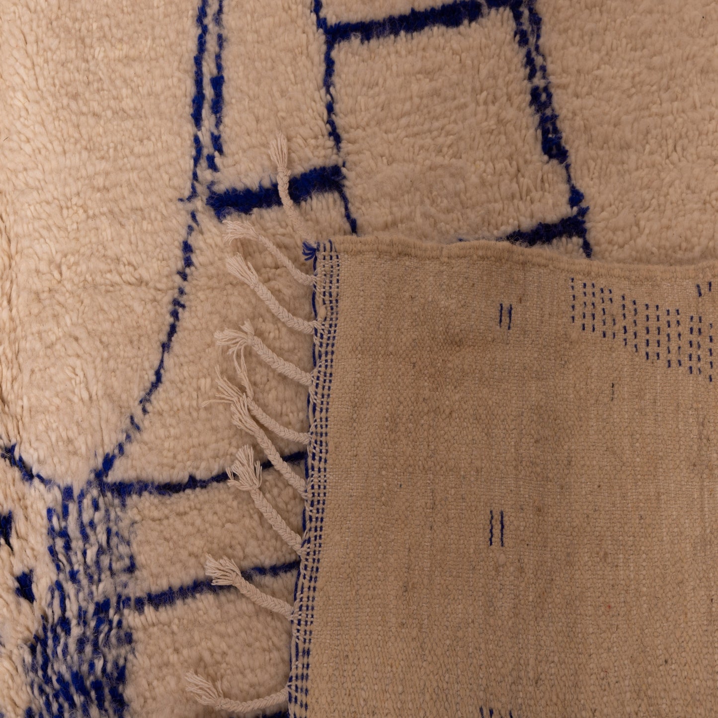 Minimalist Azilal Rug - Blue Abstract Moroccan Berber Carpet - 80% Wool 20% Cotton Handmade