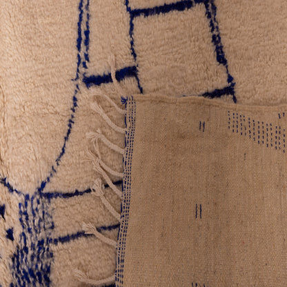 Minimalist Azilal Rug - Blue Abstract Moroccan Berber Carpet - 80% Wool 20% Cotton Handmade