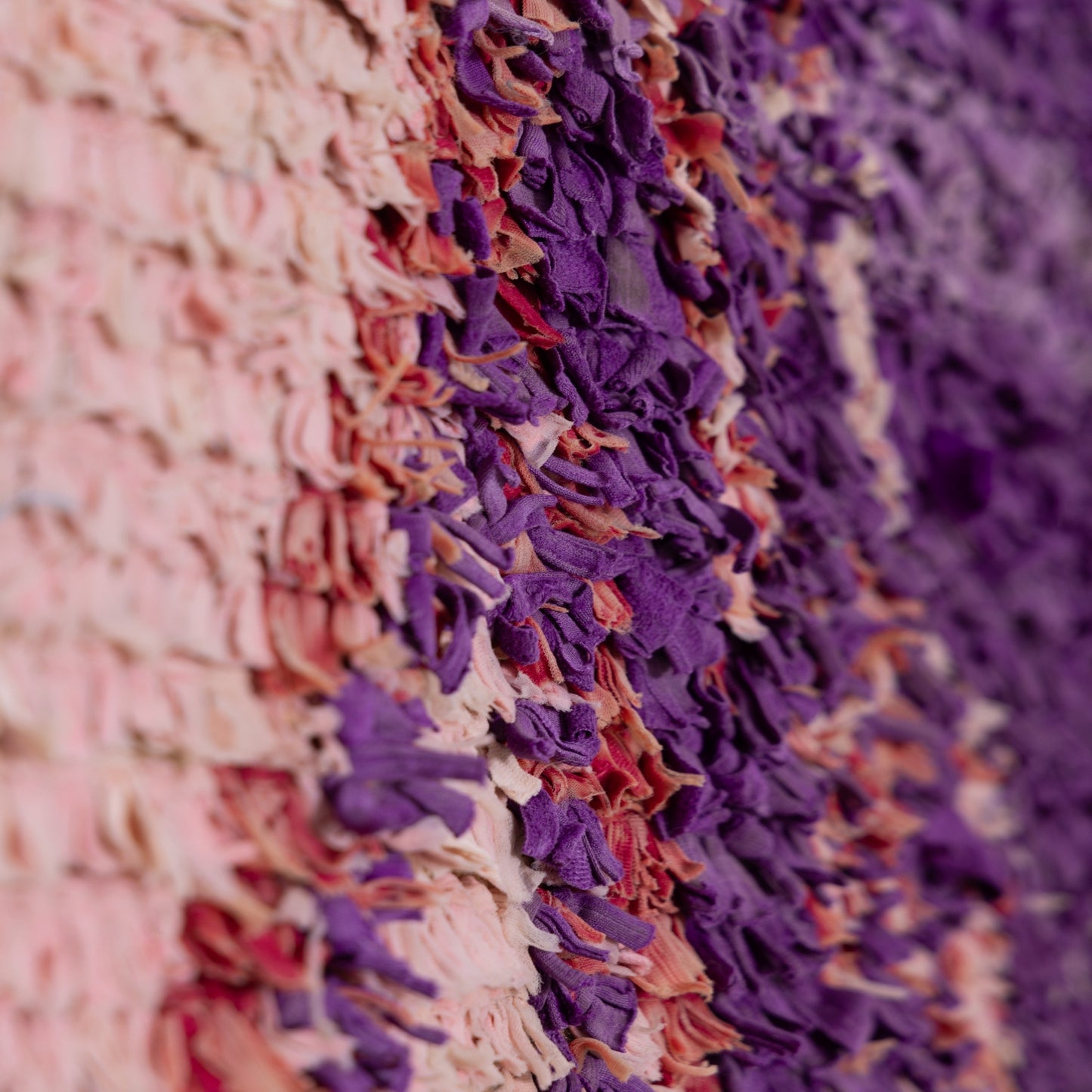 Vintage Moroccan Boucherouite Rug – Handwoven Berber Carpet in Purple & Pink – Unique Boho Chic Shag Rug