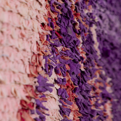 Vintage Moroccan Boucherouite Rug – Handwoven Berber Carpet in Purple & Pink – Unique Boho Chic Shag Rug