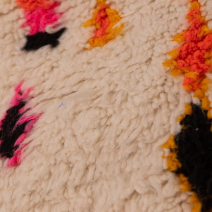 New Handmade Azilal Wool Rug - Vibrant Geometric Design with Yellow Border - Moroccan Tribal Decor for Wall or Floor