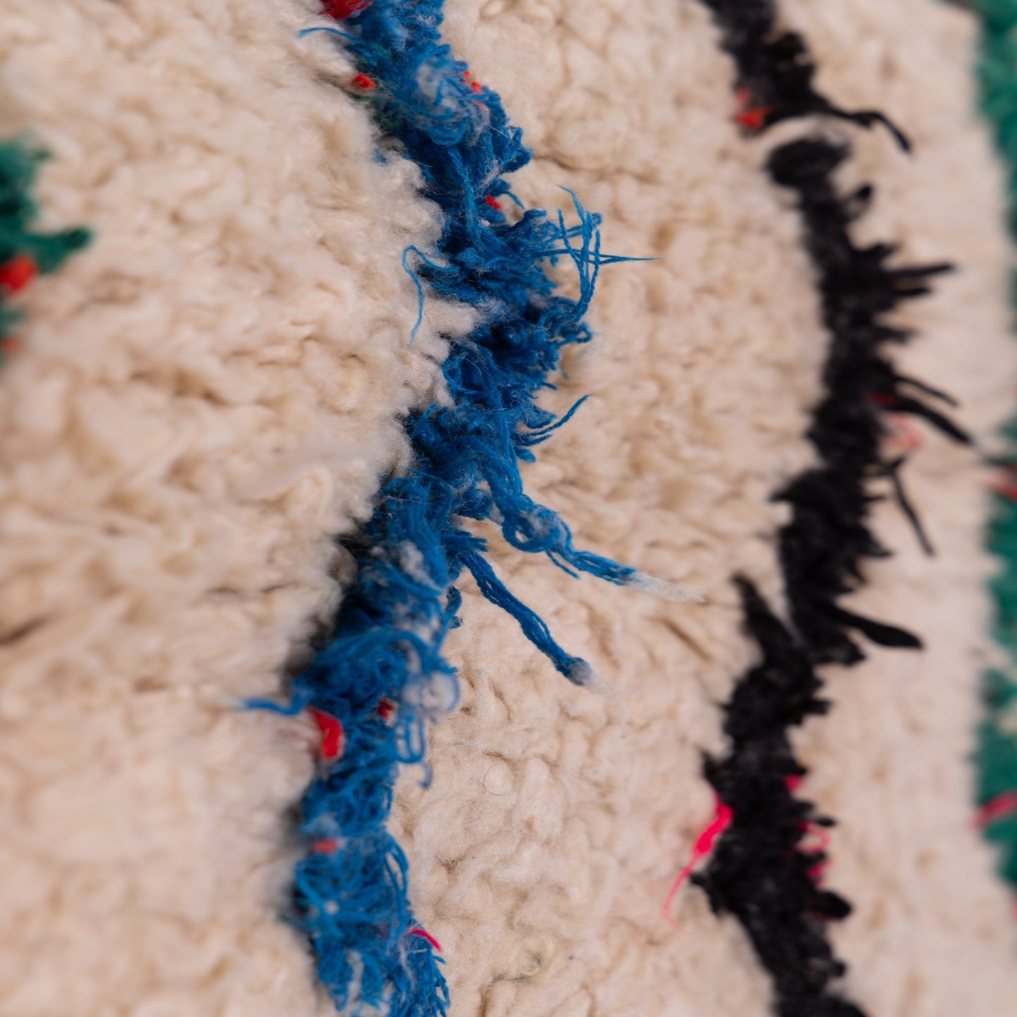 Vintage Azilal Moroccan Rug - Handwoven Wool Runner with Zigzag Pattern - Cream, Green, Blue & Black Berber Carpet
