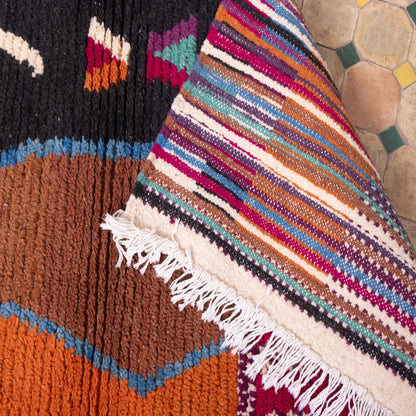 Abstract Patchwork Boujad Rug – New Moroccan Wool Rug – Geometric Boho Wall Hanging – Rust, Plum, Ivory & Teal Handmade Berber Art