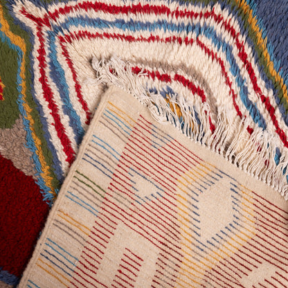 Colorful Azilal Rug - Moroccan Tribal Berber Carpet - Handwoven 80% Wool 20% Cotton - Geometric Abstract Area Rug