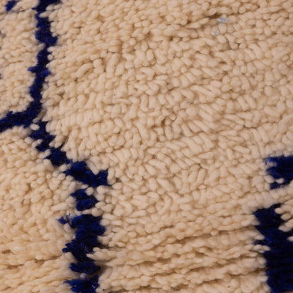 New Handmade Azilal Wool Rug - Abstract Blue Figures on Cream - Moroccan Tribal Decor for Floor or Wall