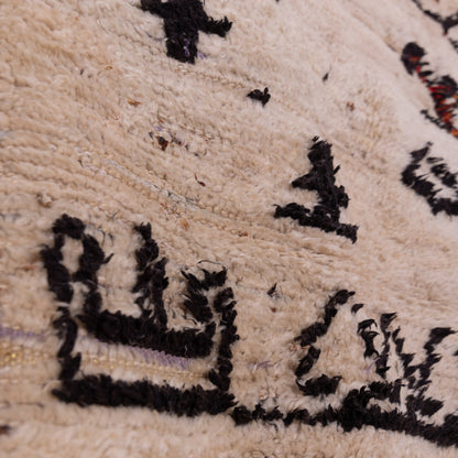 Vintage Azilal Rug with Tribal Symbols - Handmade Moroccan Wool Rug - Small Cream Berber Carpet