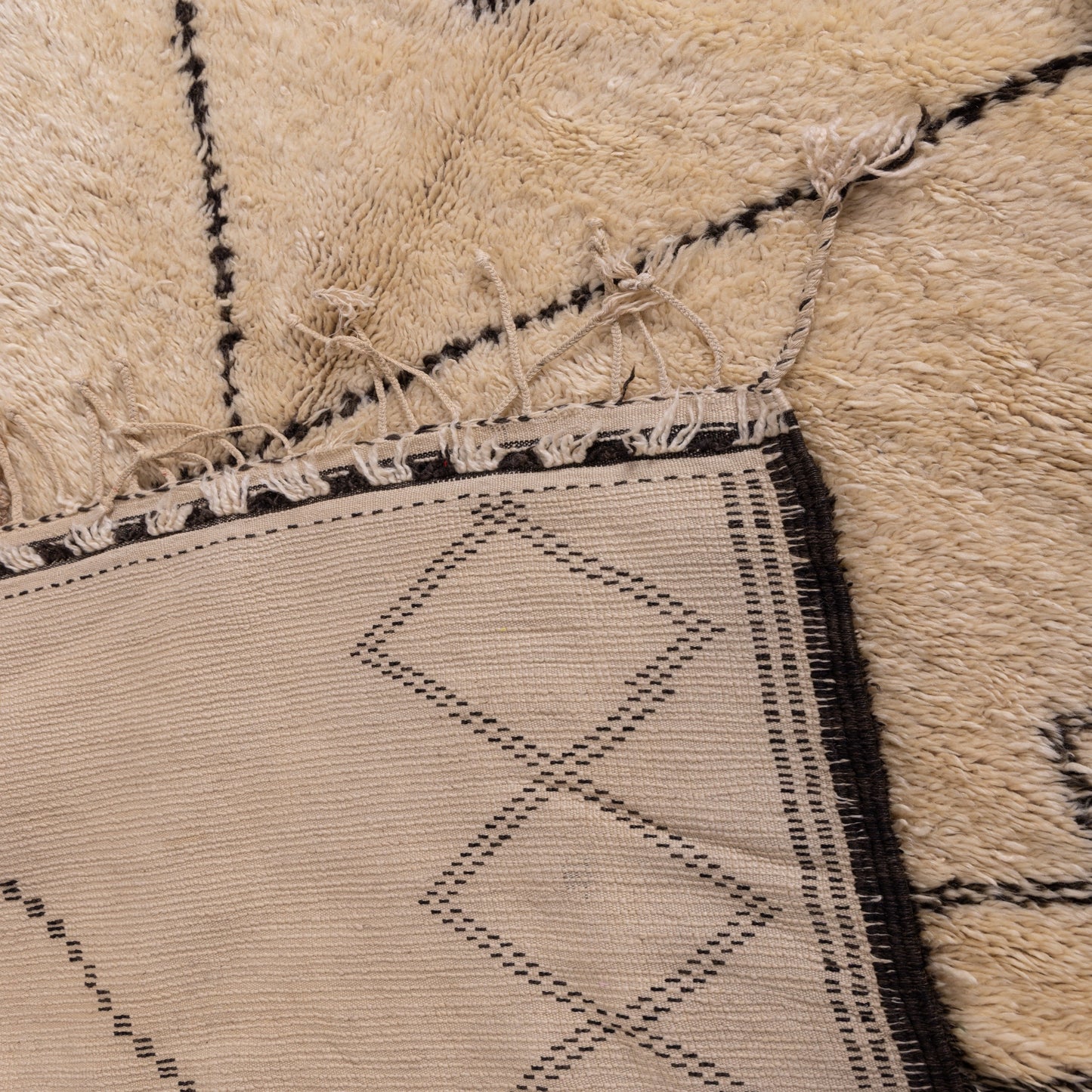 Handmade Beni Ourain Rug – Authentic Moroccan Wool Carpet – Geometric Berber Rug – Minimalist Boho Area Rug – Soft & Plush Wool Rug ; 13,45 ft / 6,73 ft