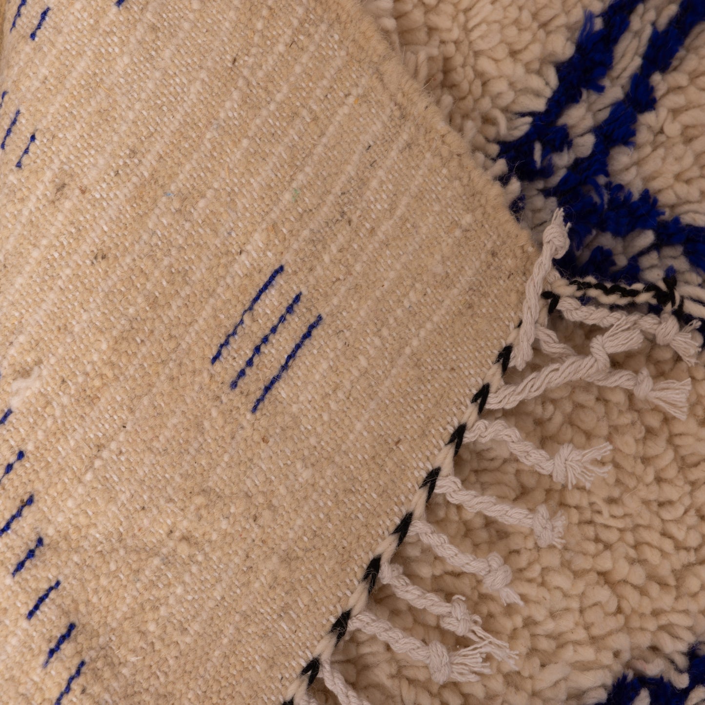 Small Azilal Wool Rug - Blue Geometric Moroccan Handmade Art - 80% Wool 20% Cotton - Mini Berber Wall or Floor Piece