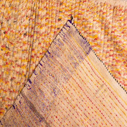 Handwoven Taznakht Moroccan Rug – Golden Yellow Wool Blend Berber Carpet – 70% Wool, 30% Cotton – Unique Bohemian & Vintage-Inspired Rug ; 7,22 ft / 3,94 ft