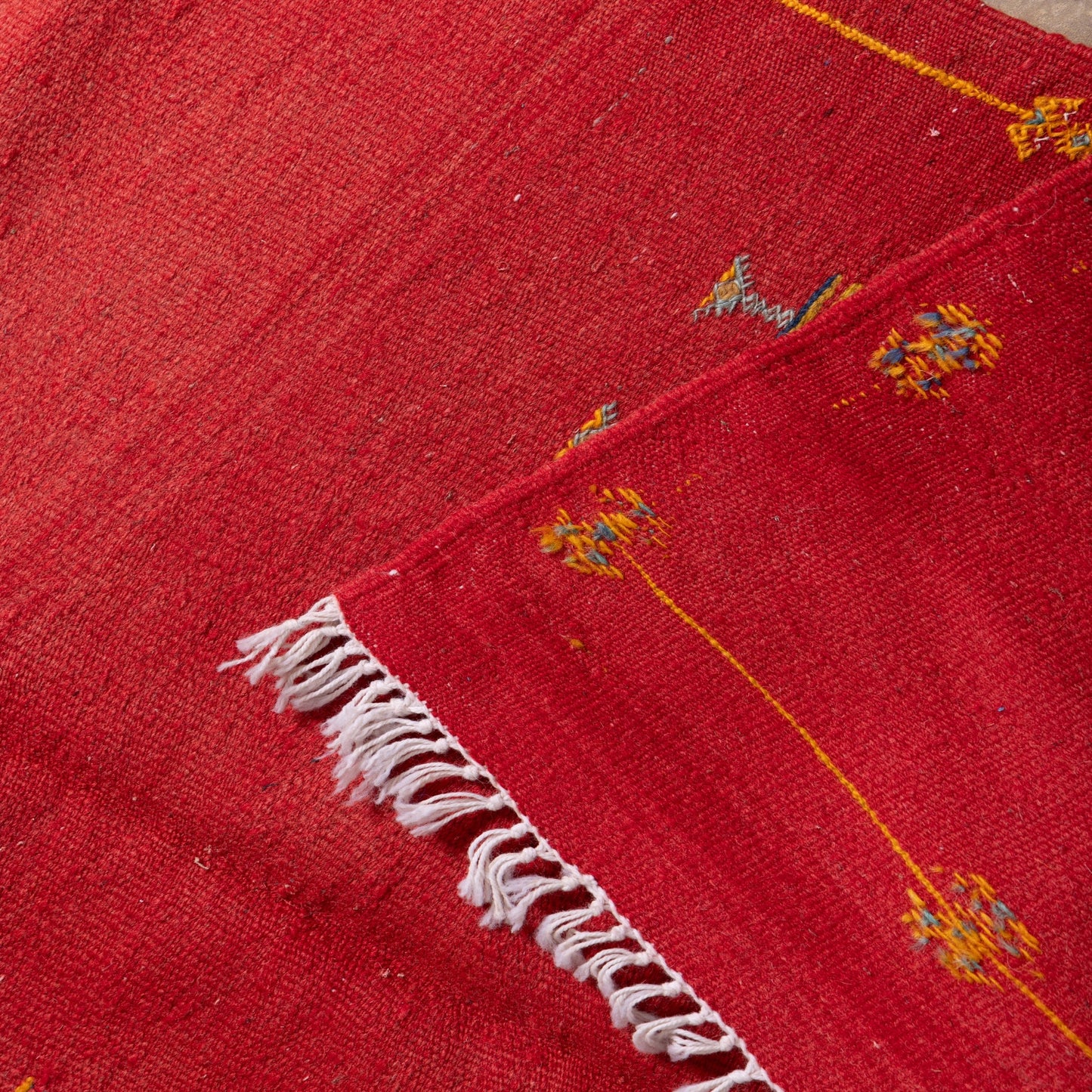 Handwoven Moroccan Akhnif Rug – Bold Red Berber Wool & Cotton Carpet with Symbolic Motifs