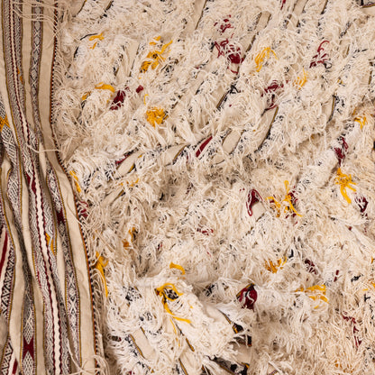 Handwoven Vintage Moroccan Handira Rug | Traditional Berber Wool Blanket | Neutral Striped Bohemian Rug | Unique Moroccan Wedding Blanket ; 8,86 ft / 5,25 ft