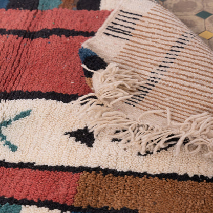 Tribal Symbol Boujad Rug – New Moroccan Wool Rug – Earthy Abstract Wall Hanging – Mustard, Ivory, and Terracotta Handmade Berber Art