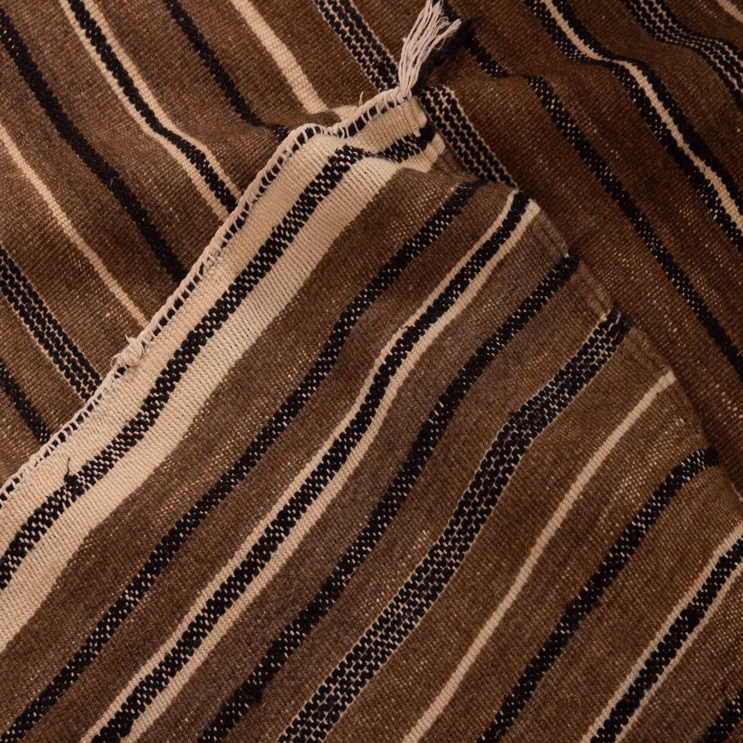 Vintage Moroccan Handwoven Wool Blanket | Striped Berber Kilim | Authentic Nomadic Textile ; 5,91 ft / 4,10 ft