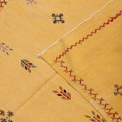 Handwoven Moroccan Akhnif Rug – Golden Yellow Berber Wool & Cotton Carpet