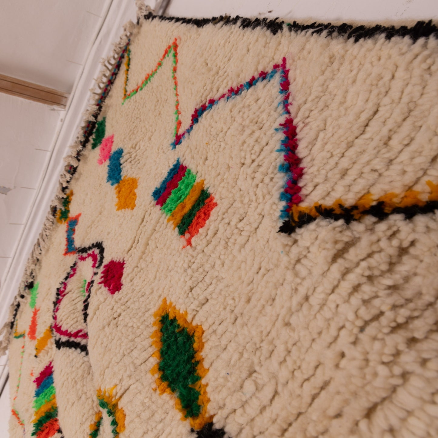 Playful Azilal Rug - Moroccan Handwoven Wool & Cotton Carpet - Bright Geometric Tribal Design - Boho Wall or Floor Decor