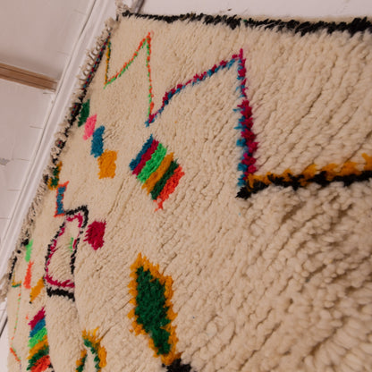Playful Azilal Rug - Moroccan Handwoven Wool & Cotton Carpet - Bright Geometric Tribal Design - Boho Wall or Floor Decor