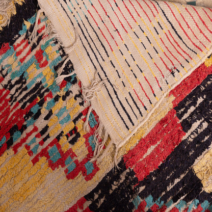 Vintage Azilal Rug with Tribal Diamond Motifs - Bold Bohemian Moroccan Wool Carpet - Handwoven Berber Art