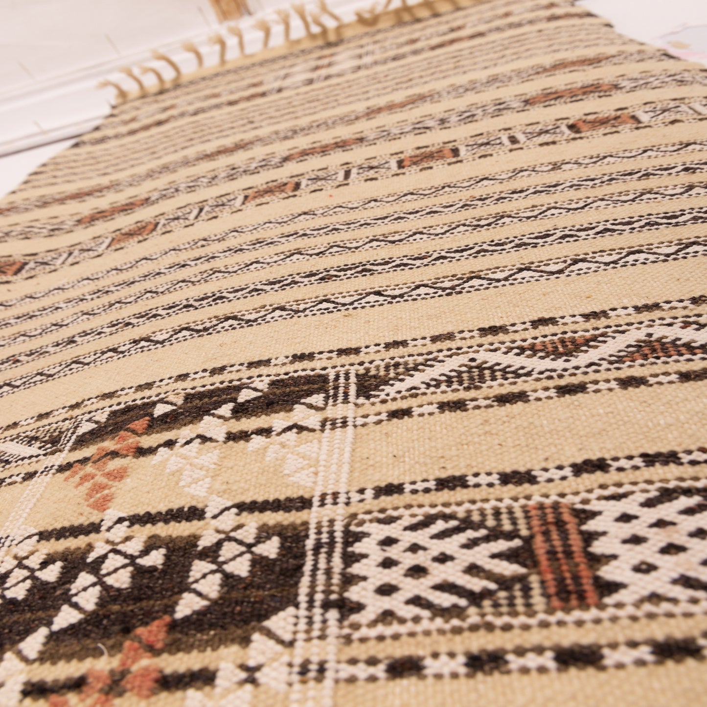 Handwoven Neutral Moroccan Runner Rug - 100% Wool