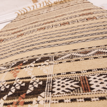 Handwoven Neutral Moroccan Runner Rug - 100% Wool