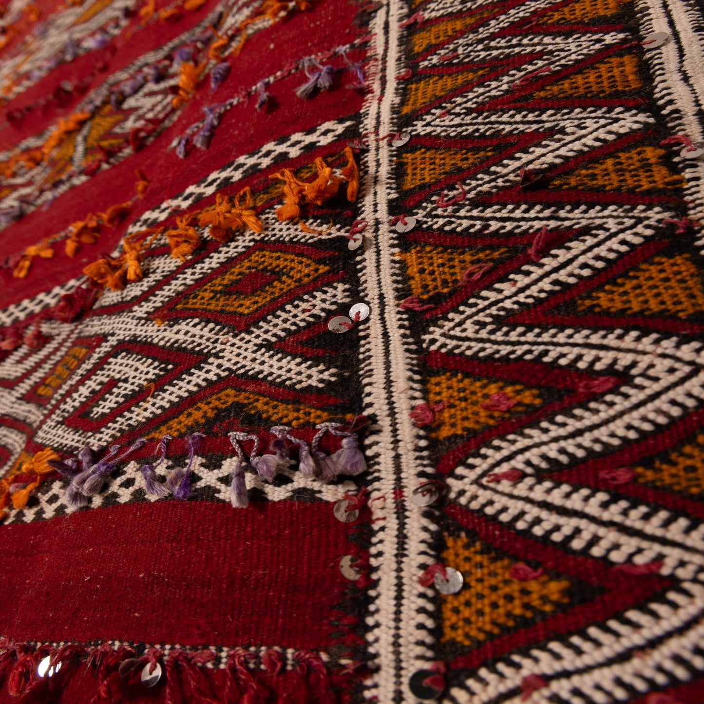 Large Vintage Moroccan Kilim Rug | Handwoven Berber Carpet | Red Tribal Wool Flatweave ; 12,63 ft / 5,41 ft