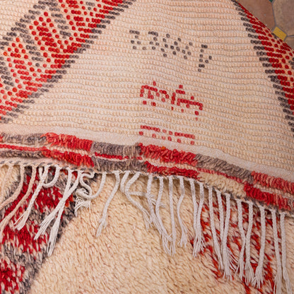 Authentic Vintage Moroccan Berber Rug | Handmade Wool Beni Ourain Carpet | Red & Black Tribal Diamond Design ; 8,53 ft / 6,07 ft