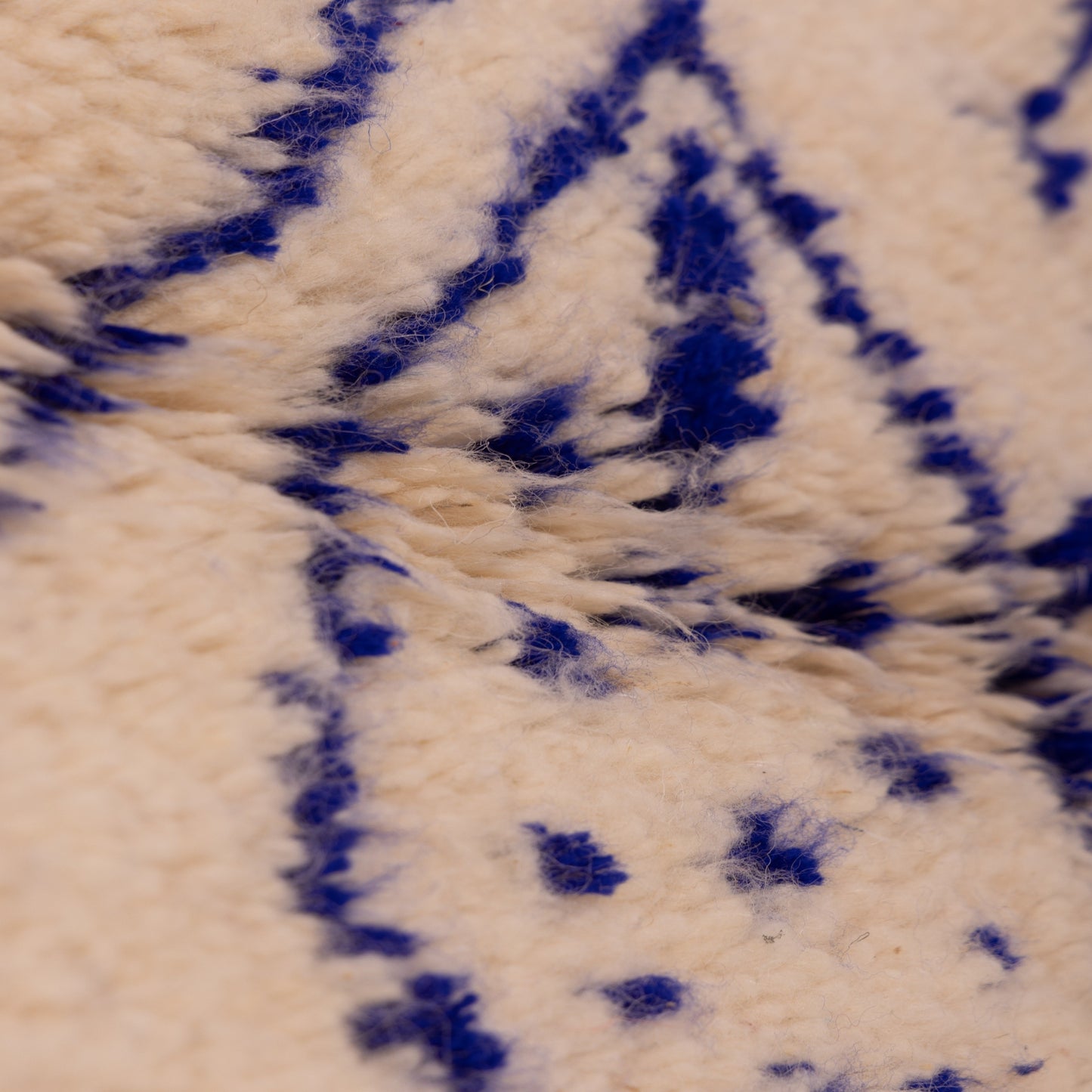 New Handmade Azilal Rug - Abstract Blue Berber Symbols on Cream - Modern Moroccan Tribal Decor for Wall or Floor