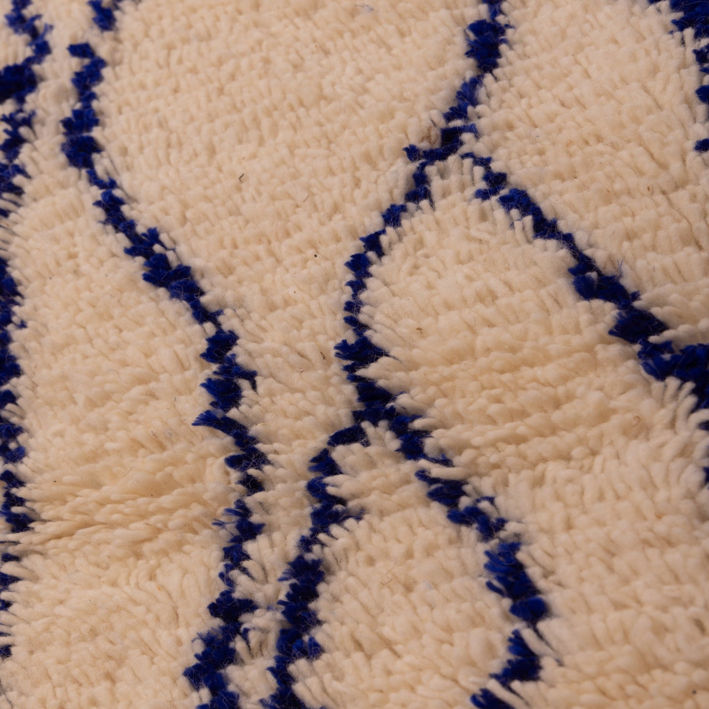 Handwoven Moroccan Wool Rug - Blue Tribal Geometric Patterns on Cream Base - Artisan Crafted