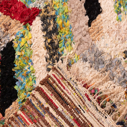 Vintage Moroccan Boucherouite Rug – Handwoven Berber Carpet with Bold Chevron Patterns