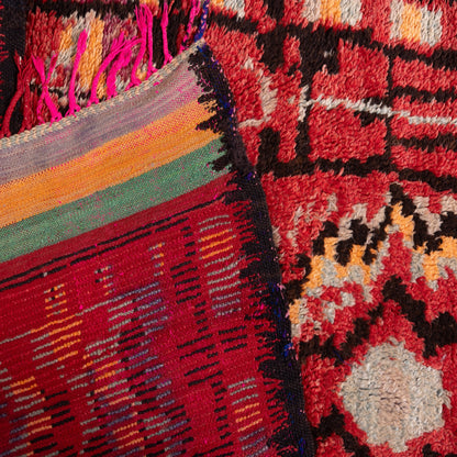 Vintage Moroccan Rehamna Rug - Handwoven Wool and Goat Wool Berber Carpet - Authentic Tribal Red & Geometric Bohemian Rug ;  11,98 / 5,09 ft