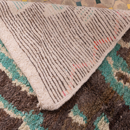 Earthy Abstract Boujad Rug – New Moroccan Wool Rug – Tribal Green & Terracotta Design – Handmade Berber Textile Wall Hanging or Rug